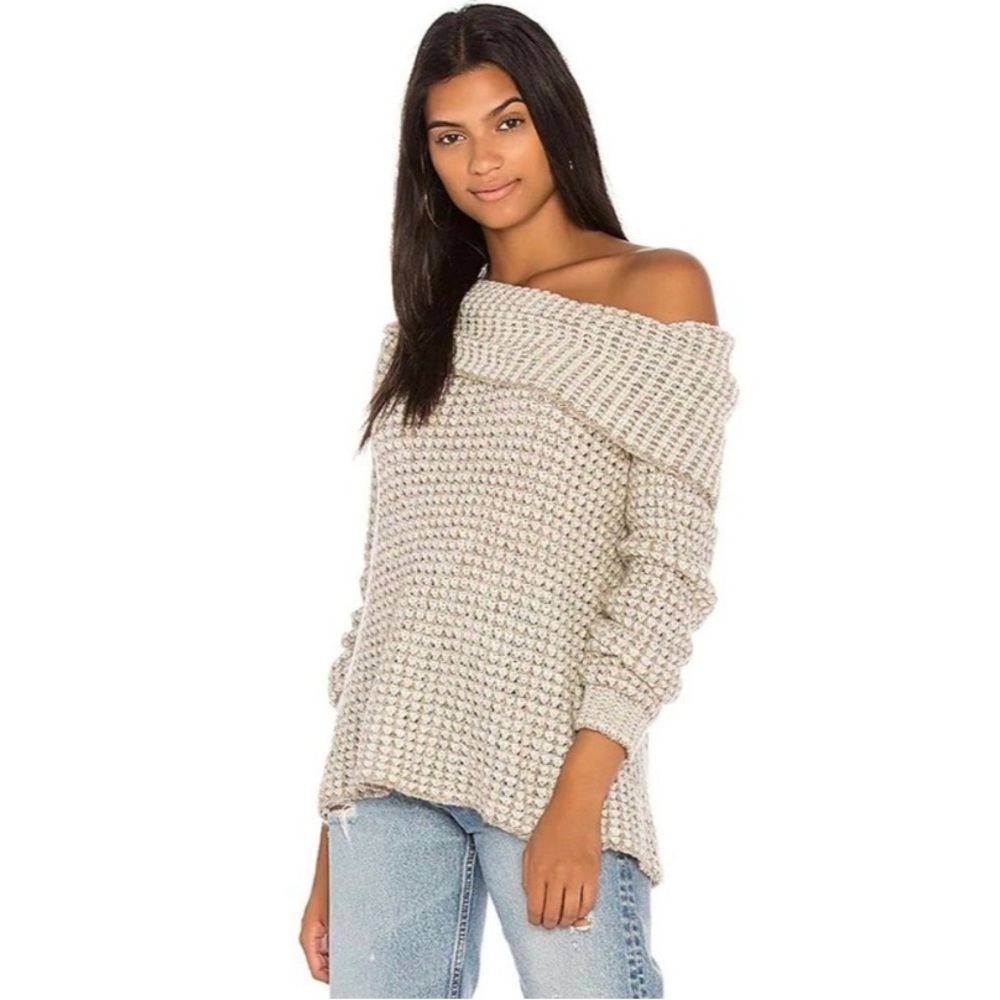 BB Dakota Off the Shoulder Sweater Women’s M Cream Tan Cowl Neck Wool Blend